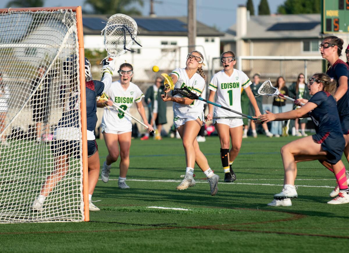 Edison's Lauren Salem scores a goal against St. Margaret's in the first round of the Division 1 playoffs.