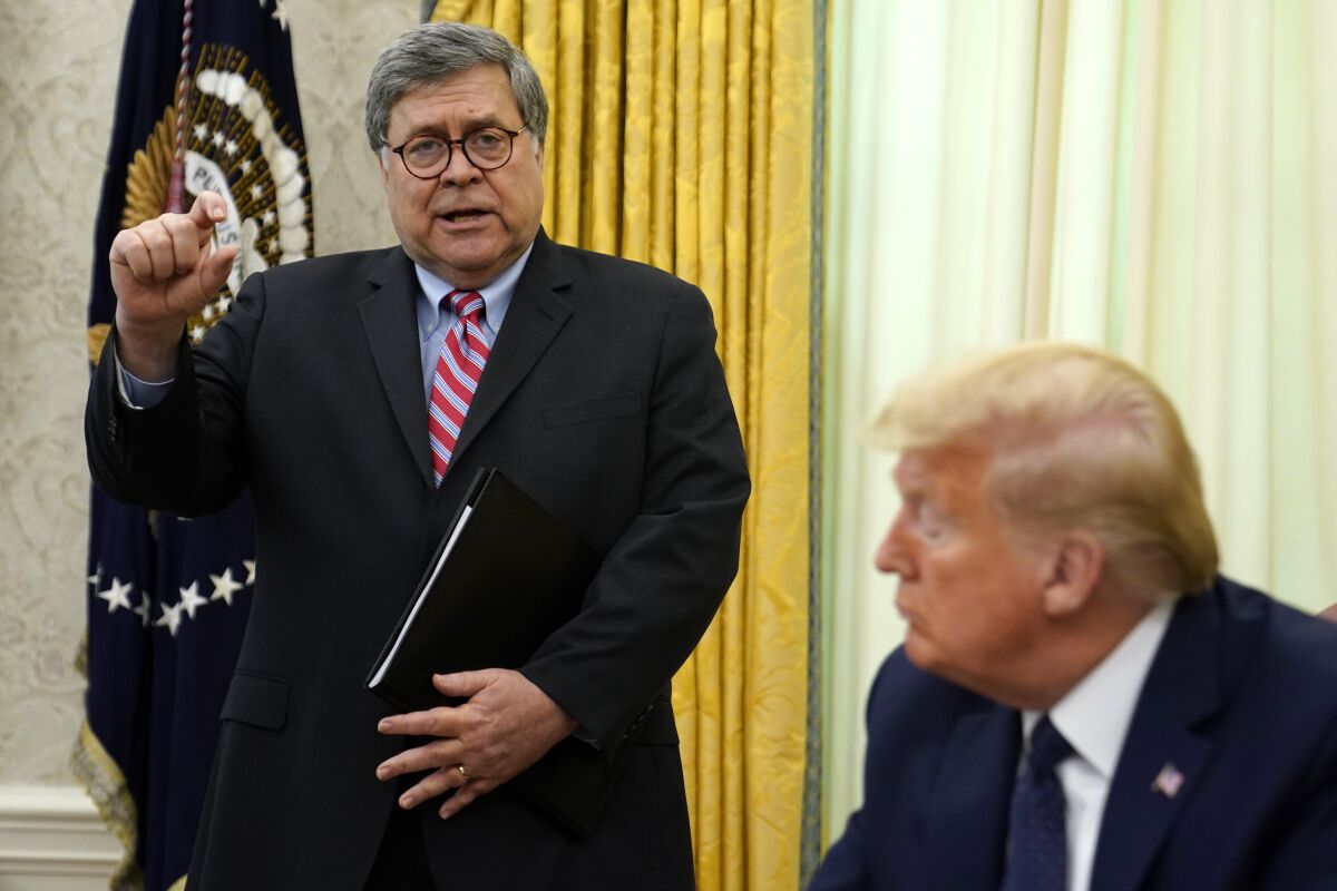 Atty. Gen. William Barr will play a key role in implementing President Trump's executive order on social media.