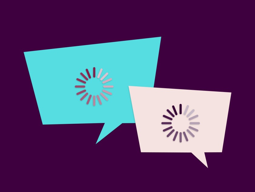 illustration of two speech bubbles with buffering icons