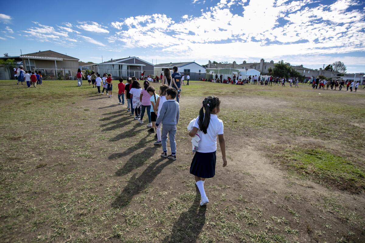 Whittier Elementary School students at a Great California Shakeout event in October. 