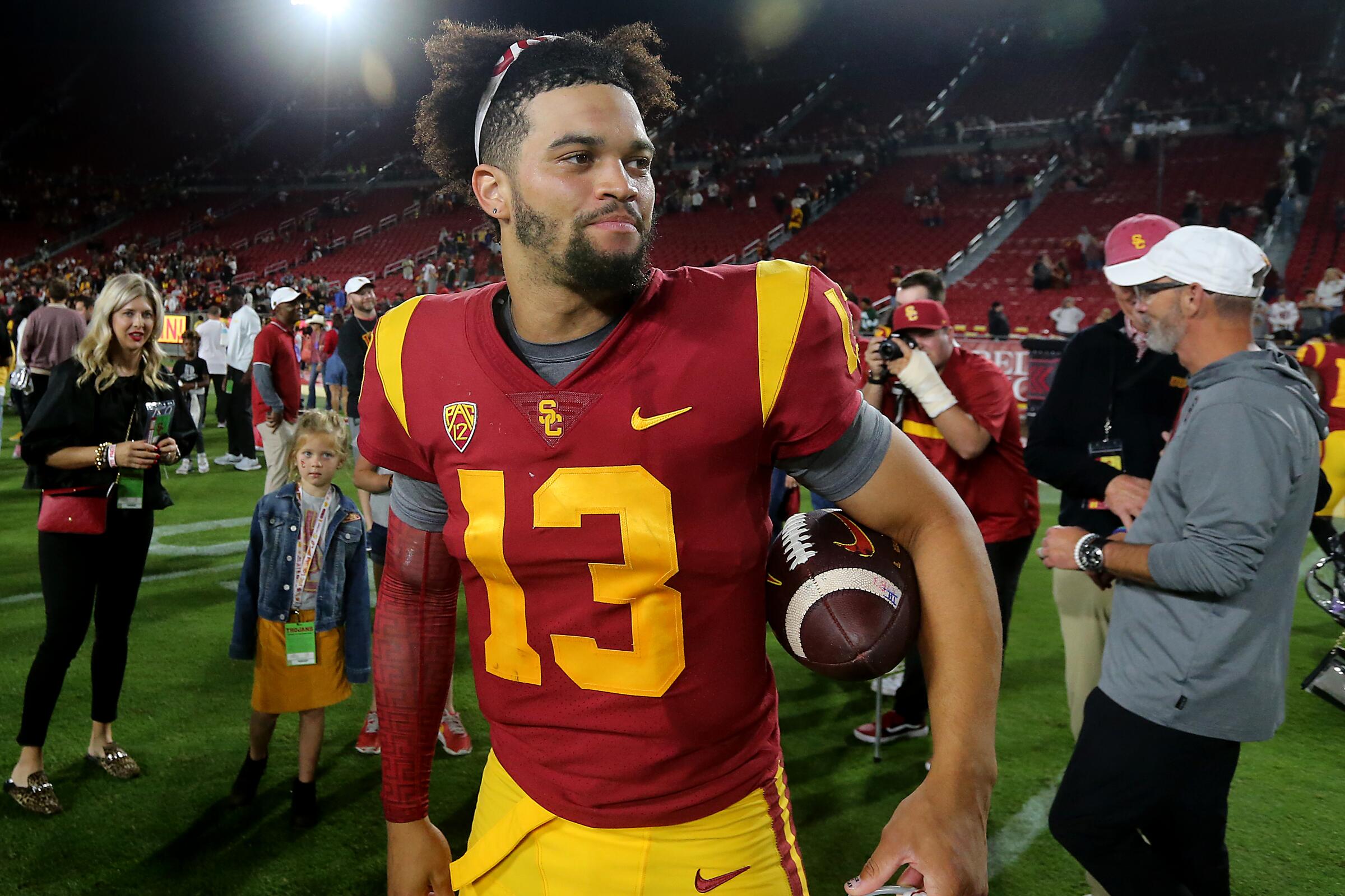 USC quarterback Caleb Williams walks off the field after a win over Arizona State on Oct. 1.
