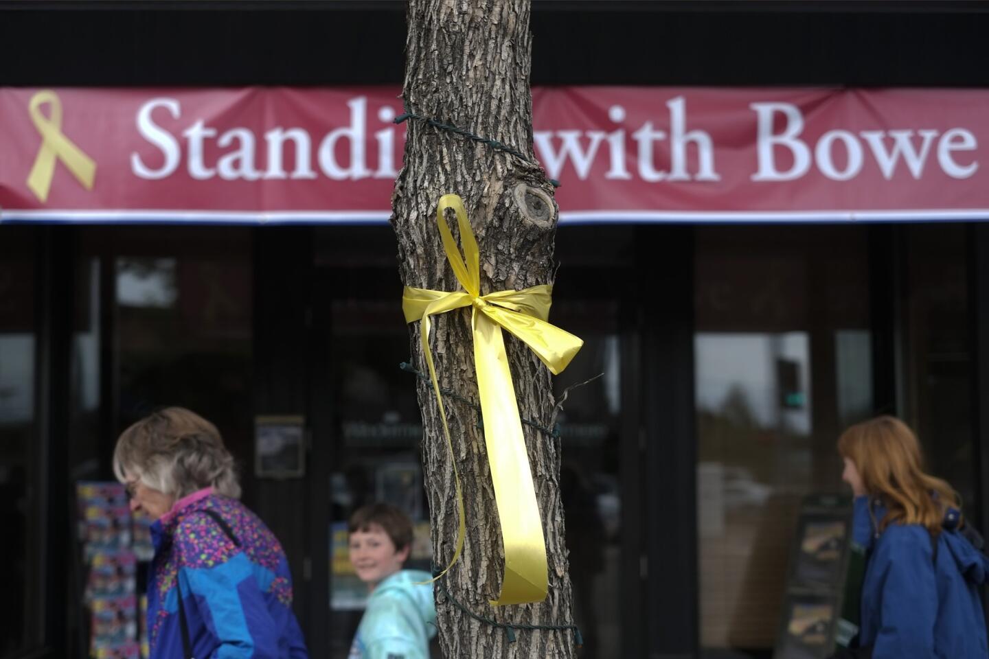 A yellow ribbon honoring captive U.S. Army Sgt. Bowe Bergdahl is tied to a tree in Hailey, Idaho.