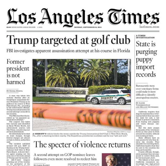 Front Page of Today's L.A. Times