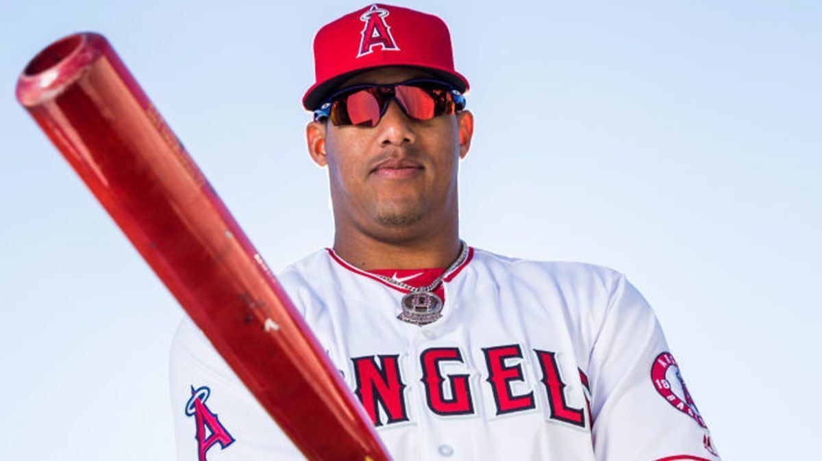Angels' Yunel Escobar poses for a portrait with his bat during Angels Photo Day at Tempe Diablo Stadium on February 21, 2017 in Tempe, Ariz.