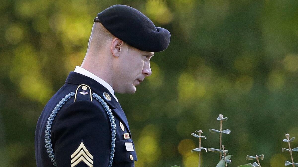 Army Sgt. Bowe Bergdahl leaves the Ft. Bragg courtroom facility in North Carolina on Nov. 3.