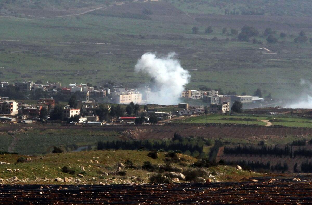 Smoke from Israeli shelling billows from the Lebanese town of Al Majidiyah on the border with Israel on Jan. 28.