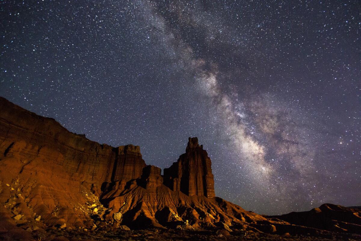 Milky Way over Chimney Rock at Capitol Reef National Park, Utah.