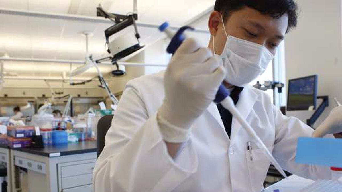 A scientist works at the Hertzberg-?Davis Forensic Science Center at Cal State L.A.