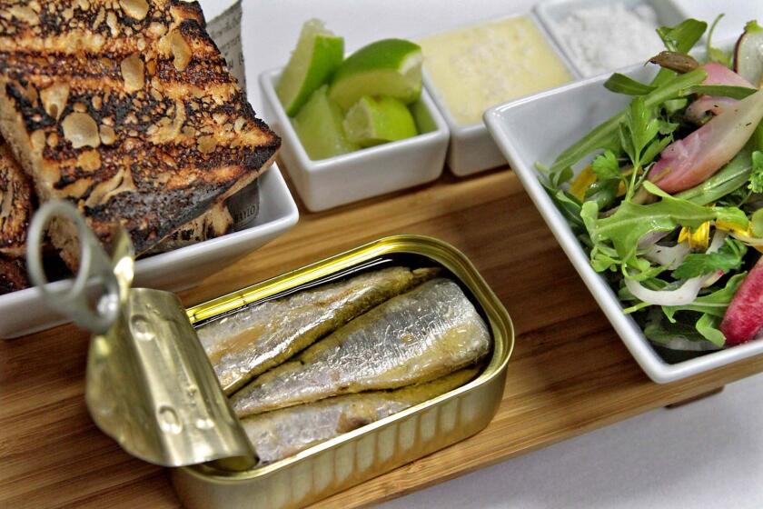 Spanish can 'o' sardines, served with salad, house-churned butter and grilled bread at Acabar.