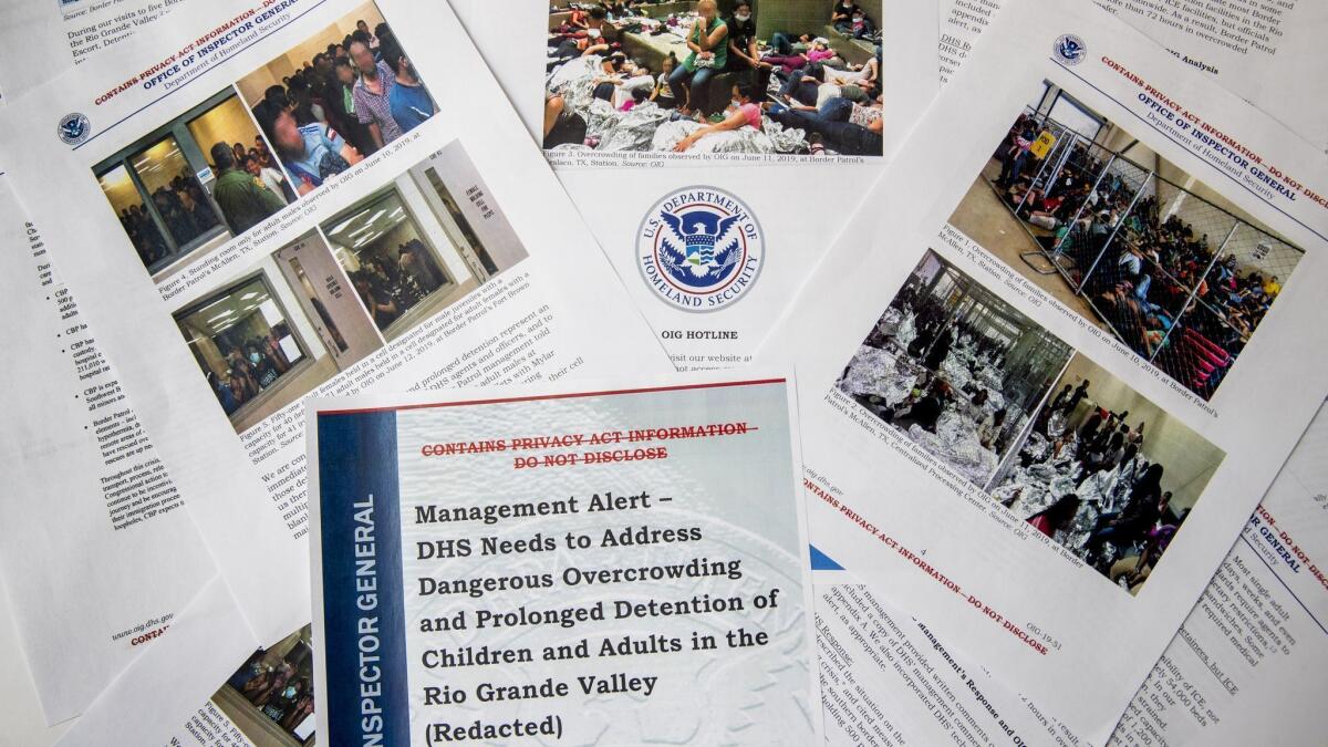 A portion of a report from government auditors reveals images of people penned in overcrowded Border Patrol facilities.