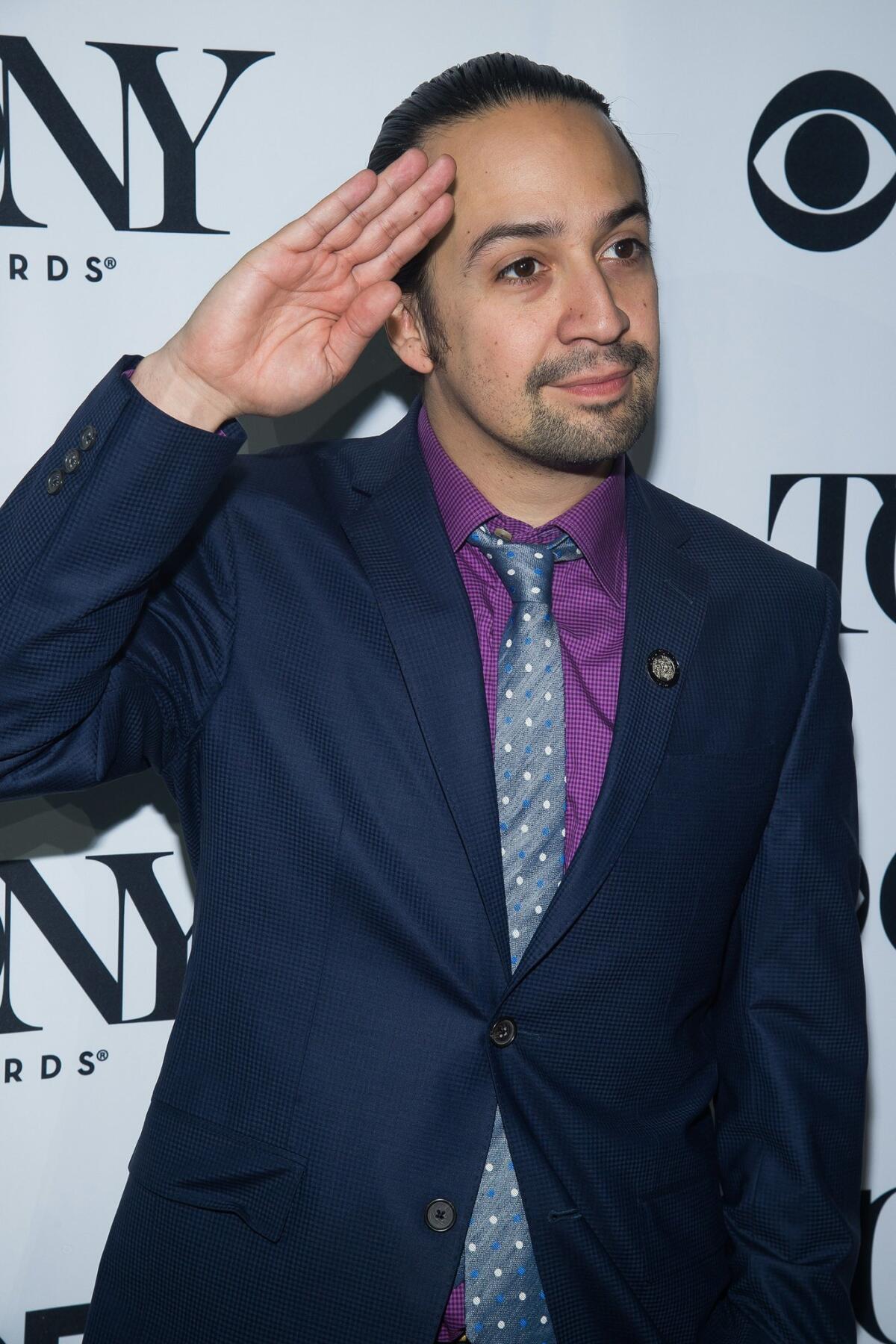 Lin-Manuel Miranda attends the 2016 Tony Awards "Meet the Nominees" press junket at the Paramount Hotel on Wednesday, May 4, 2016, in New York. Miranda is nominated for several awards including, best original score, best book of a musical and best performance by an actor in a leading role in a musical for, "Hamilton." (Photo by Charles Sykes/Invision/AP) The Associated Press