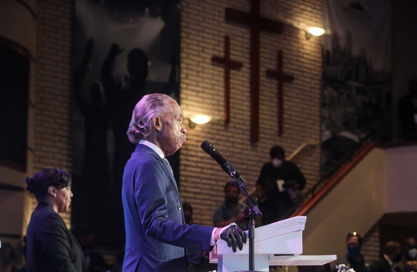 Rev. Al Sharpton gives the eulogy at George Floyd's memorial service.
