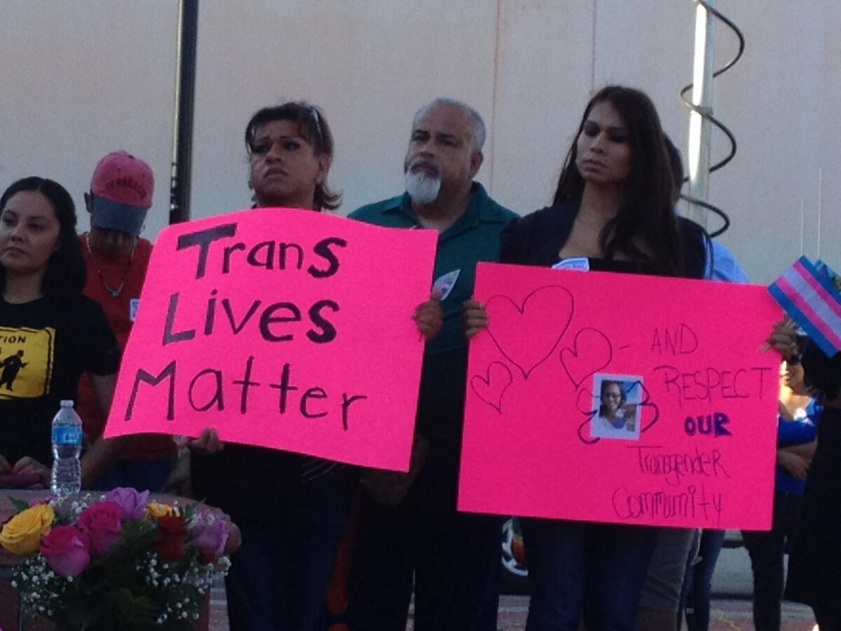 About 120 people gathered in downtown Santa Ana to remember Zoraida Reyes, a transgender woman whose body was found in a parking lot behind an Anaheim restaurant.