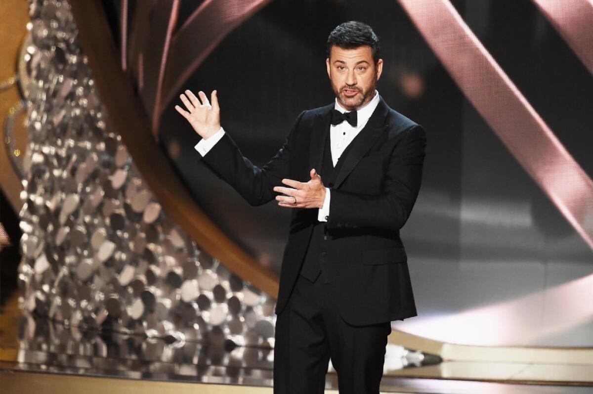 Jimmy Kimmel hosts the Emmys in September. He will not be wearing the same tuxedo at the Oscars, though he'd like to.