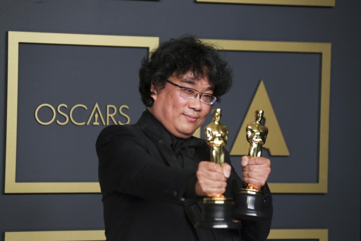 South Korean director Bong Joon Ho at the 92nd Academy Awards at the Dolby Theatre in Los Angeles on Feb. 9, 2020.
