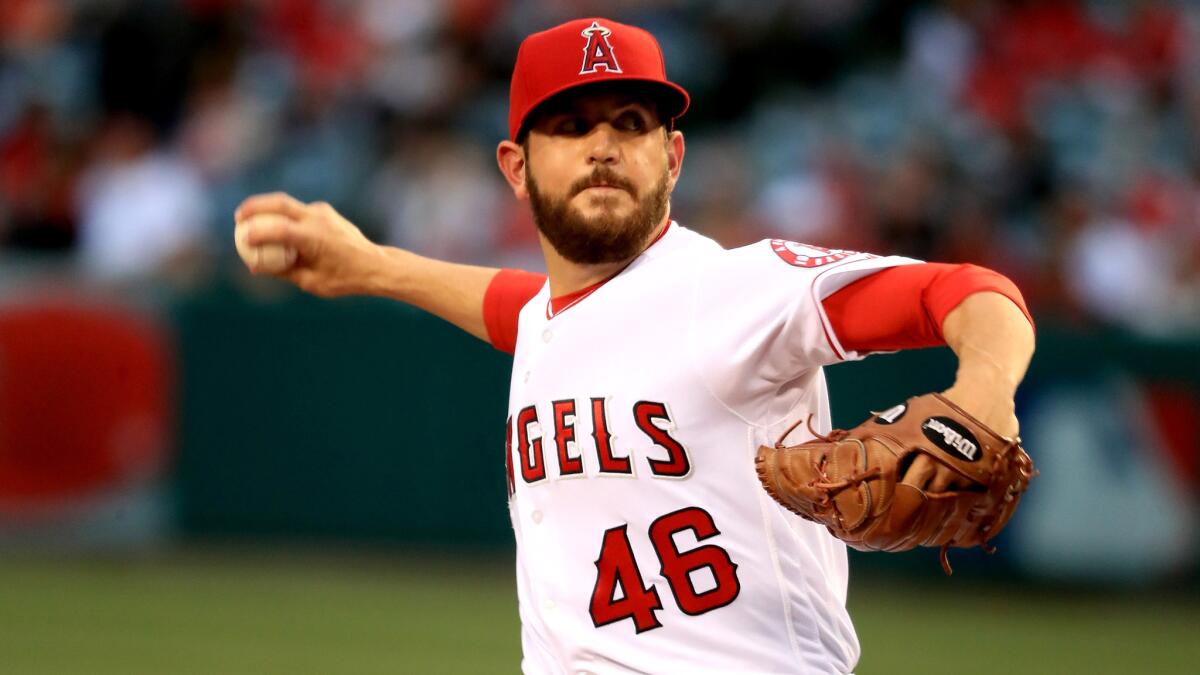 Angels starter Cory Rasmus last only 2 1/3 innings against the Rays on Friday night.
