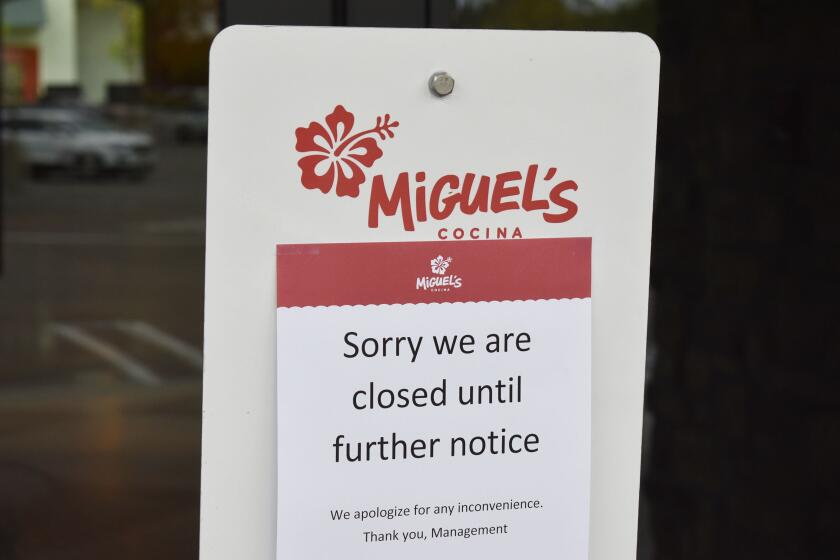 A sign posted at Miguel's Cocina in 4S Ranch on Oct. 25 announced the restaurant was closed indefinitely.