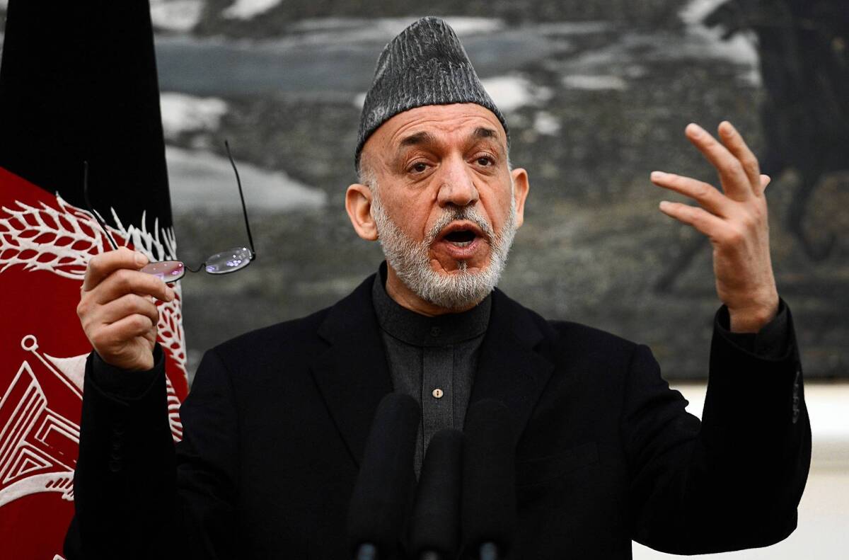 President Hamid Karzai speaks at the presidential palace in Kabul, Afghanistan, after his trip to Washington.