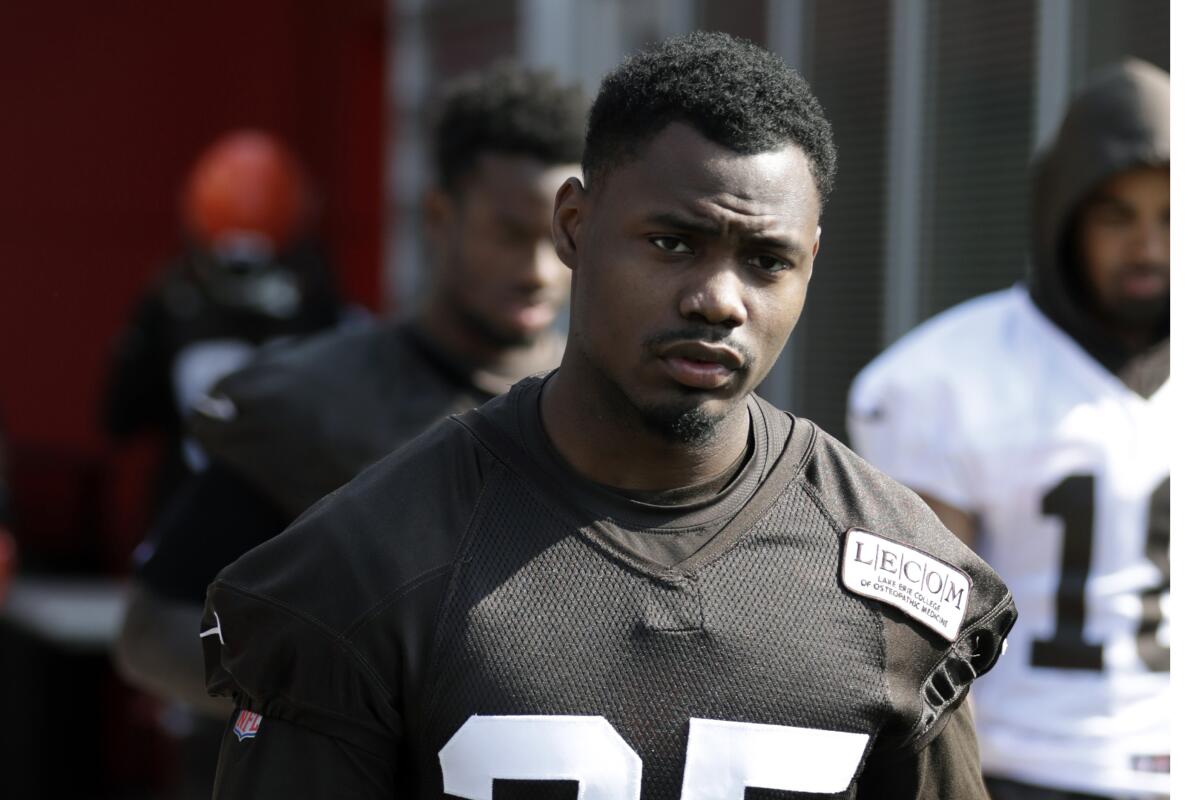 The Cleveland Browns waived defensive back Jermaine Whitehead, shown on July 25, following his social media rant after a loss in Denver.