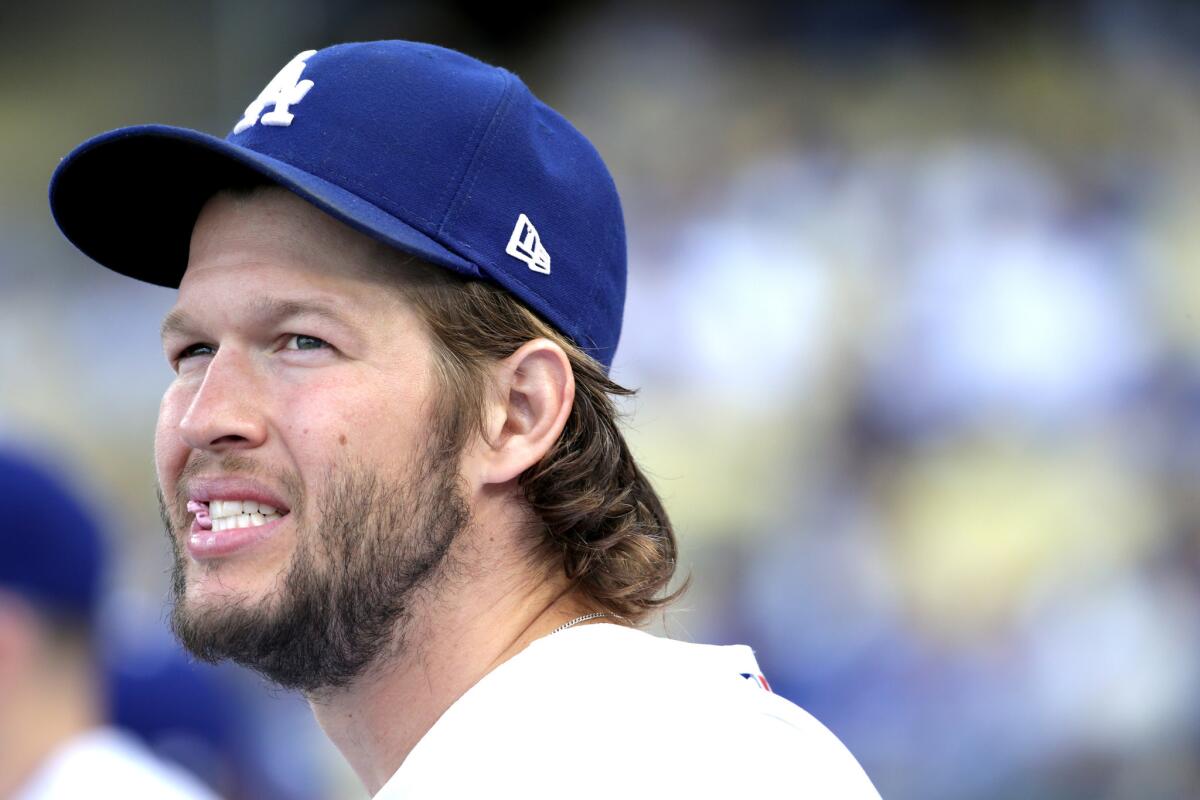 Dodgers pitcher Clayton Kershaw is seen during the ninth inning of Game 3 of his team's National League division series against the Washington Nationals.