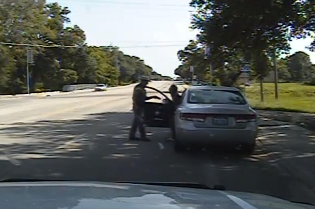 In this July 10, 2015, frame from a dash-cam video provided by the Texas Department of Public Safety, a heated confrontation between Trooper Brian Encinia leads to the arrest of Sandra Bland after a minor traffic infraction.