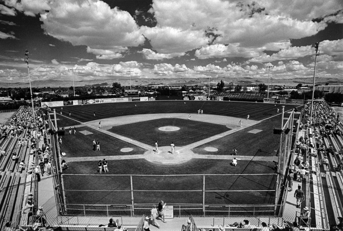 March 25, 1987: Angel Stadium in Palm Springs from the upper press box.
