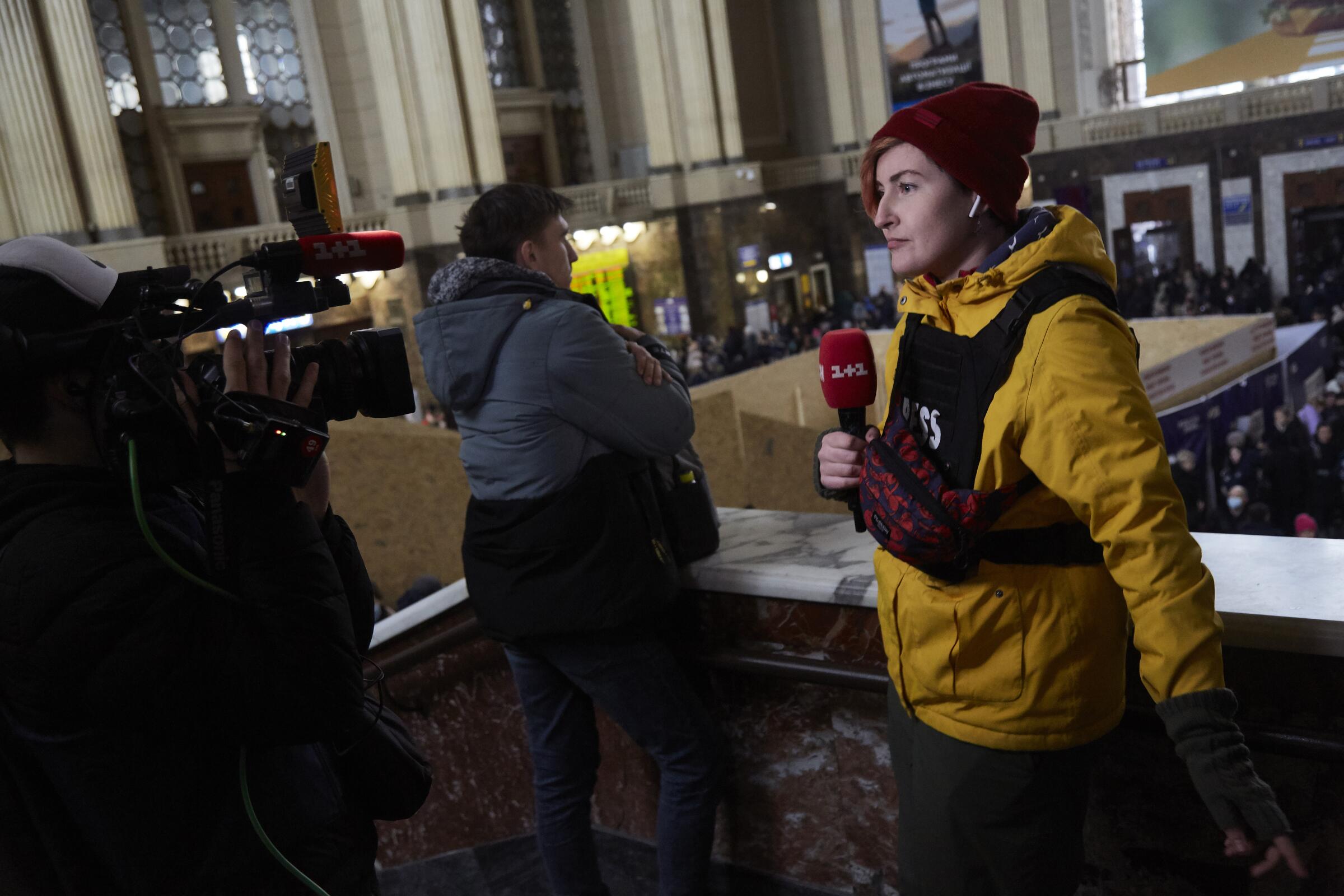 Local journalists at work on March 2 in Kyiv, Ukraine.