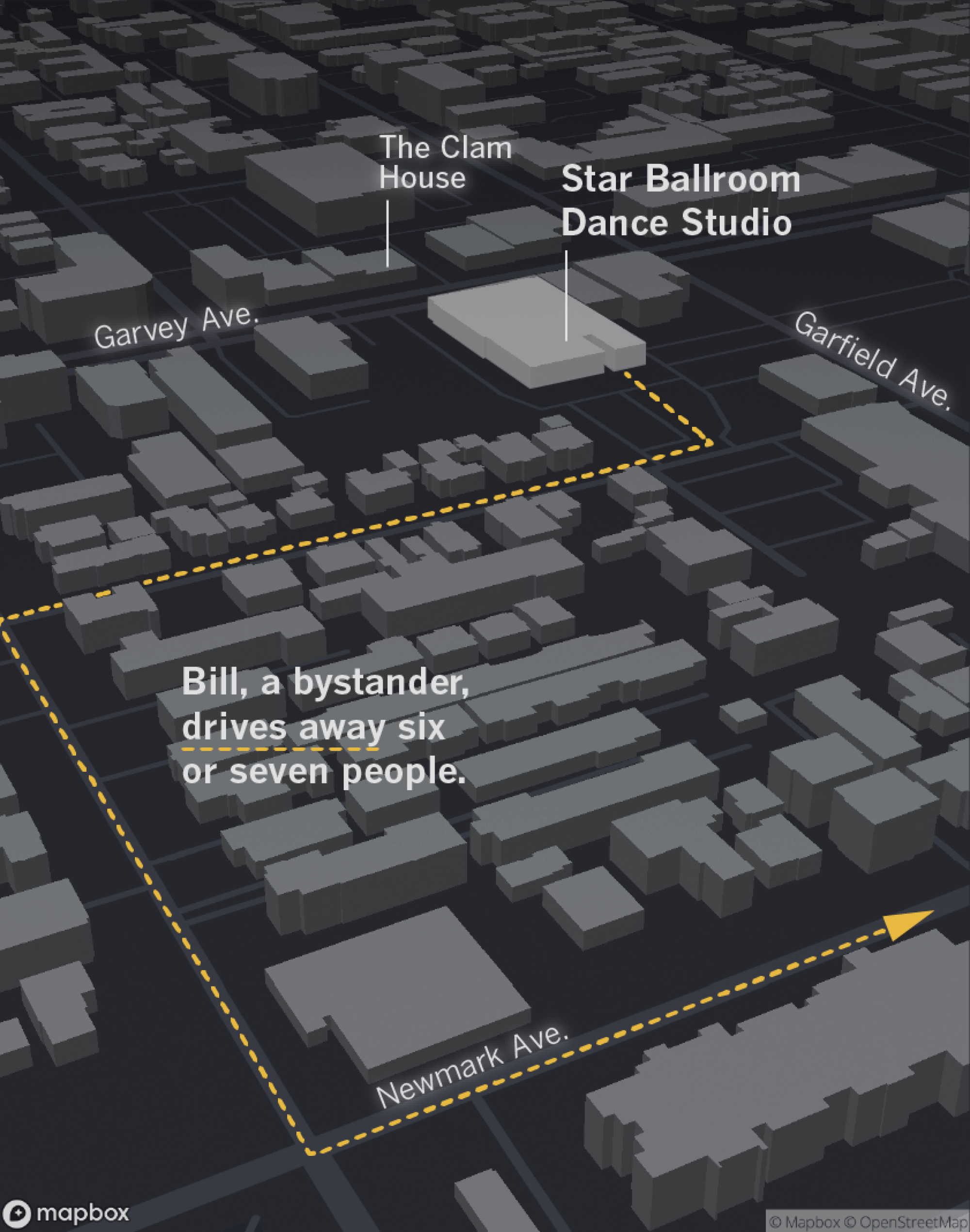 Map of Star Ballroom and surrounding buildings.