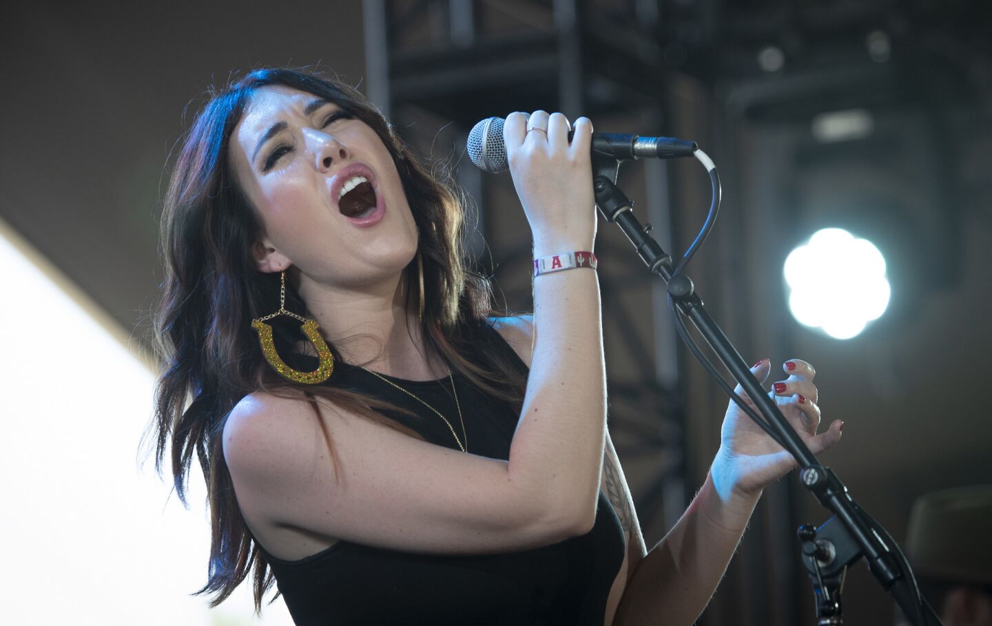 Aubrie Sellers performs on the Palomino Stage on the second of the three-day 2019 Stagecoach Country Music Festival.