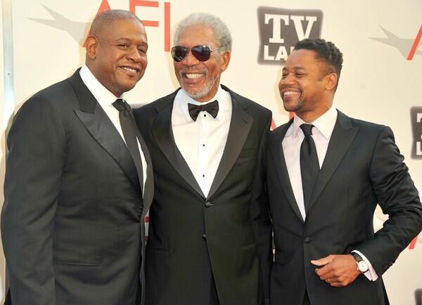 The American Film Institute gave its 39th Life Achievement Award to Morgan Freeman on Thursday at Sony Pictures Studios in Culver City. Freeman, center, welcomes actor-director Forest Whitaker, left, and Oscar-winner Cuba Gooding Jr. to the event.