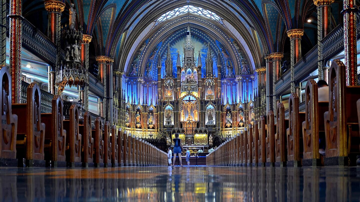 The Notre-Dame Basilica of Montreal, a Gothic Revival landmark in the city's oldest quarter, was mostly completed in 1830. But its twin towers weren't done until the 1840s. And the interior we see now was done in the late 19th century, inspired by the blue and gold hues of the Sainte-Chapelle in Paris.