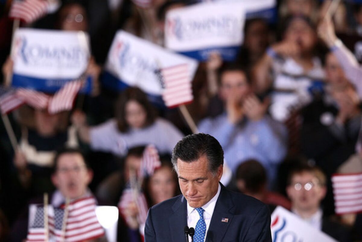 Mitt Romney speaks during a Super Tuesday event at the Westin Copley Place in Boston.