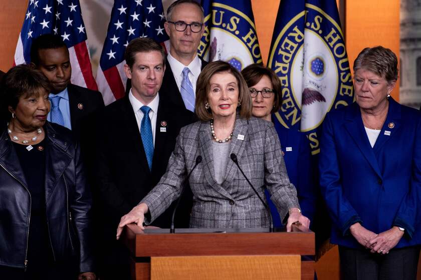 US Speaker of the House Nancy Pelosi holds a press conference about the COP25 in Madrid, at Capitol Hill on December 6, 2019, in Washington, DC. (Photo by Brendan Smialowski / AFP) (Photo by BRENDAN SMIALOWSKI/AFP via Getty Images) ** OUTS - ELSENT, FPG, CM - OUTS * NM, PH, VA if sourced by CT, LA or MoD **