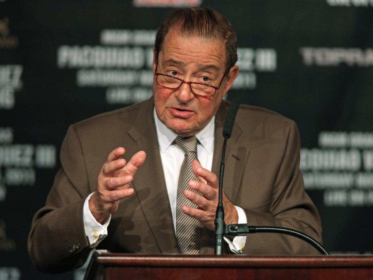 Boxing promoter Bob Arum, shown in 2011, is working on a May 17 welterweight bout between Juan Manuel Marquez and Mike Alvarado at the Forum in Inglewood.
