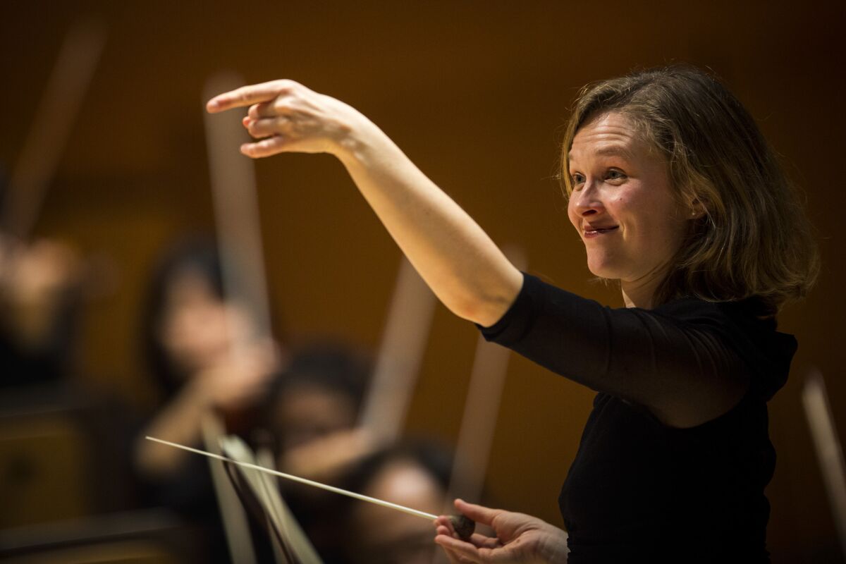 Los Angeles Philharmonic assistant conductor Mirga Grazinyte-Tyla during a performance on Dec. 9, 2015.