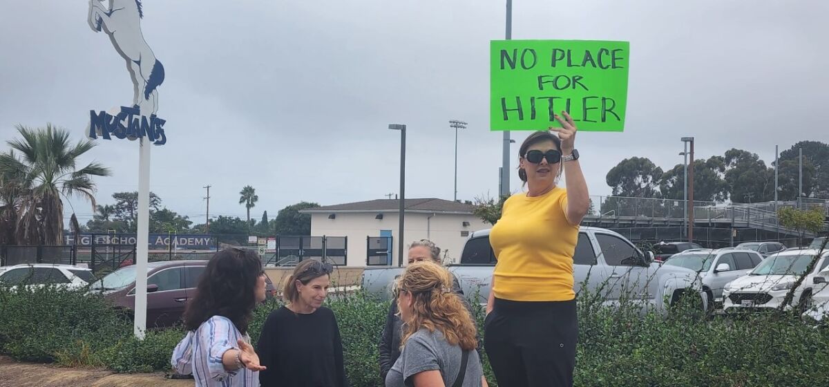 Parents protested outside of the SDUHSD board meeting on Oct. 13.