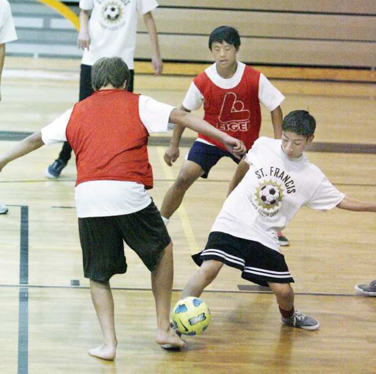 Players were divided baed on age and skill into different groups with groups competing in the gym at St. Francis High after the morning temperatures got too hot and humid at the St. Francis Soccer Camp.