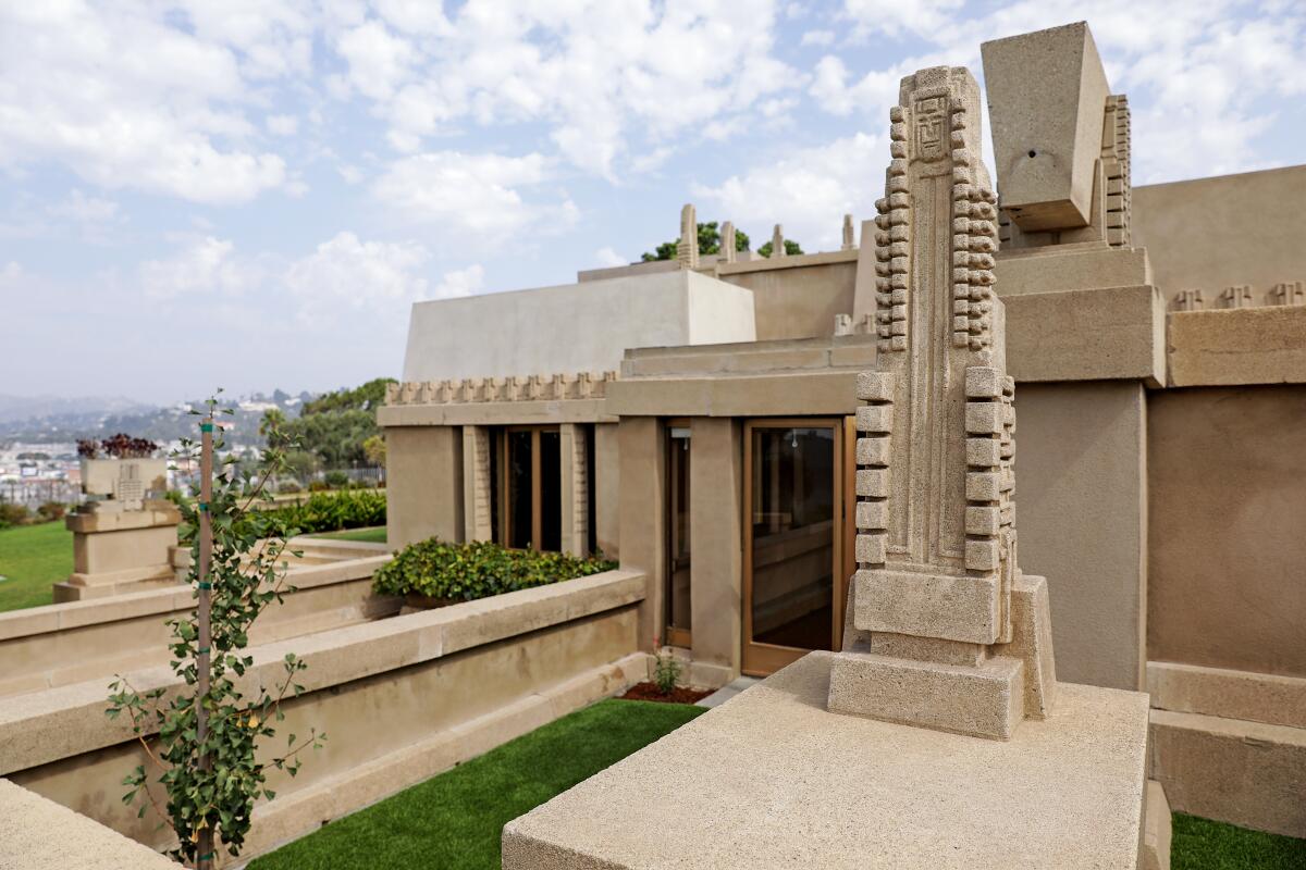 The exterior of The Hollyhock House, created by Frank Lloyd Wright.