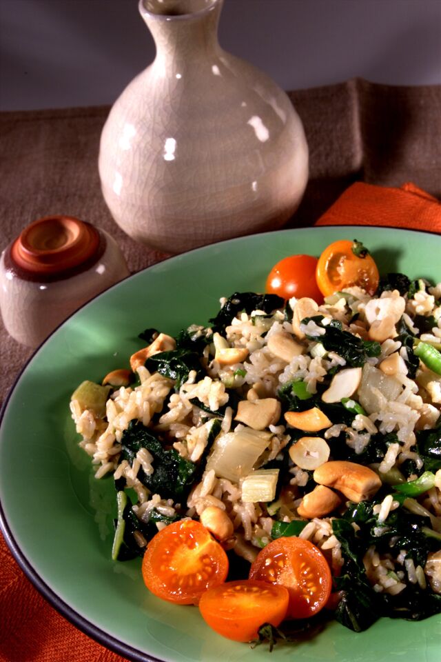 Steamed brown rice with chard