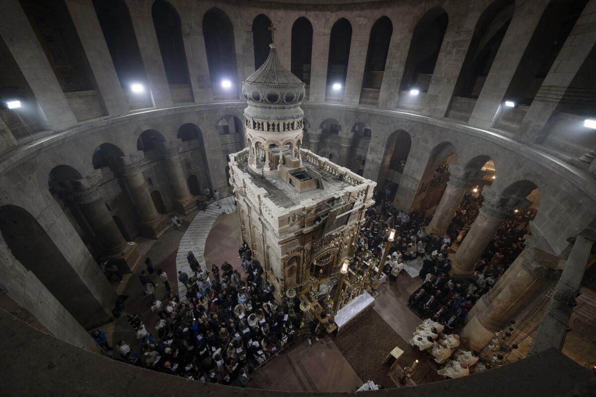 Easter Sunday Mass at the Church of the Holy Sepulchre in the Old City of Jerusalem.