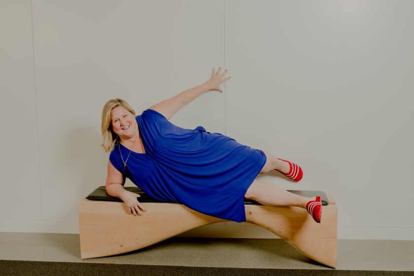 NEW YORK, NY - MARCH 30: Bridget Everett posing in the Warner Brothers Discovery Offices in Hudson Yards, New York, New York. Bridget's HBO series "Somebody Somewhere" is about to launch its second season. (Todd Midler / For the Times)