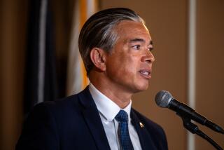 Los Angeles, CA - July 13: California Attorney General Rob Bonta speaks during a news conference in recognition of Military Consumer Month at Patriotic Hall on Thursday, July 13, 2023, in Los Angeles, CA. He is discussing ways to help protect California service members, veterans, and their family members from scams and fraud. (Francine Orr / Los Angeles Times)