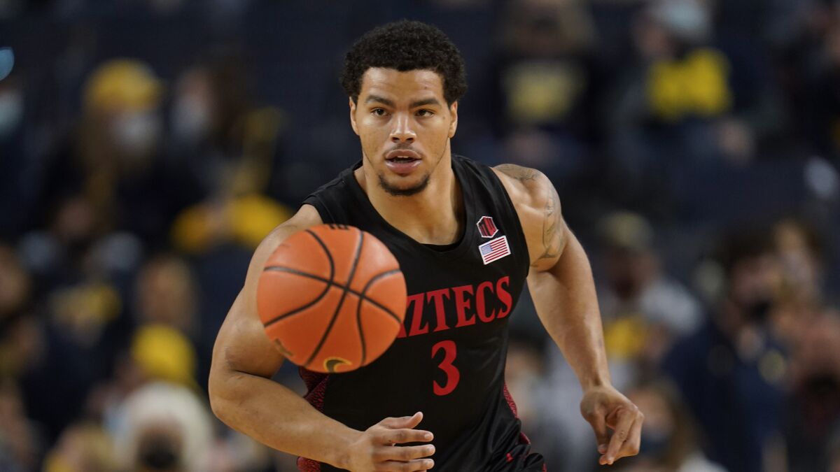 San Diego State guard Matt Bradley (3) is averaging nearly 20 points a game in Mountain West games.