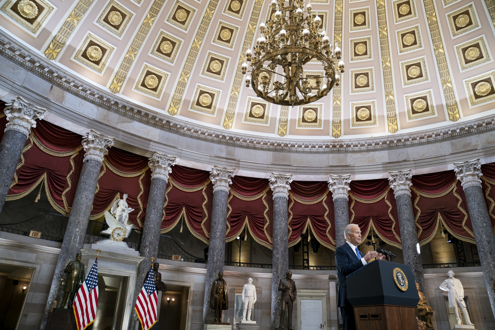 President Biden speaks in Statuary Hall of the Capitol on Thursday.