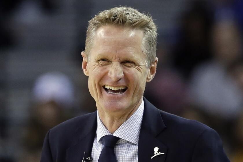 Steve Kerr coaches the Golden State Warriors against the Clippers on March 23.