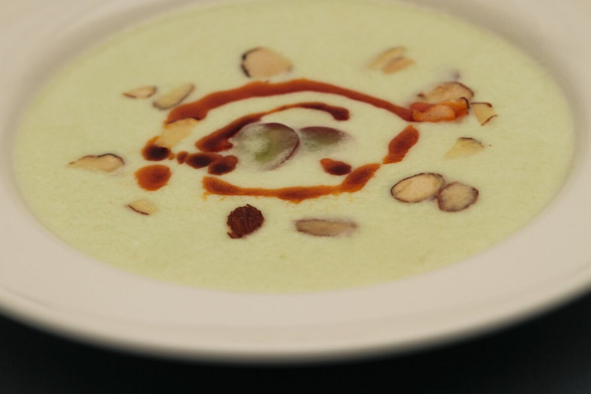 The white gazpacho, made with cucumber and grapes, is adapted from a dish at the Sweet Life Cafe on Martha's Vineyard.