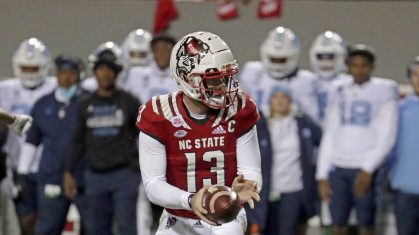 North Carolina State quarterback Devin Leary leads the Wolfpack offense.