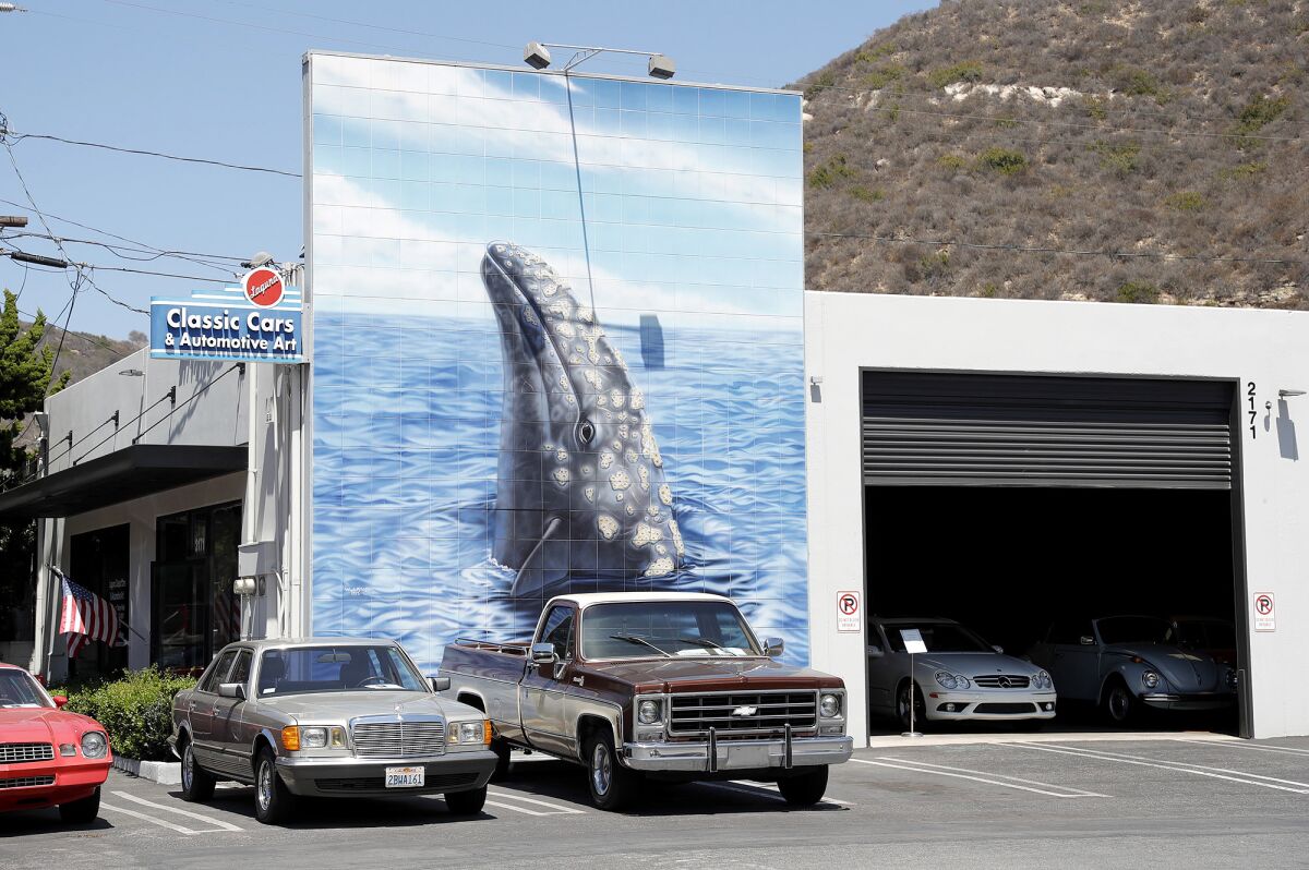 The 450-square-foot gray whale mural by artist Robert Wyland. 