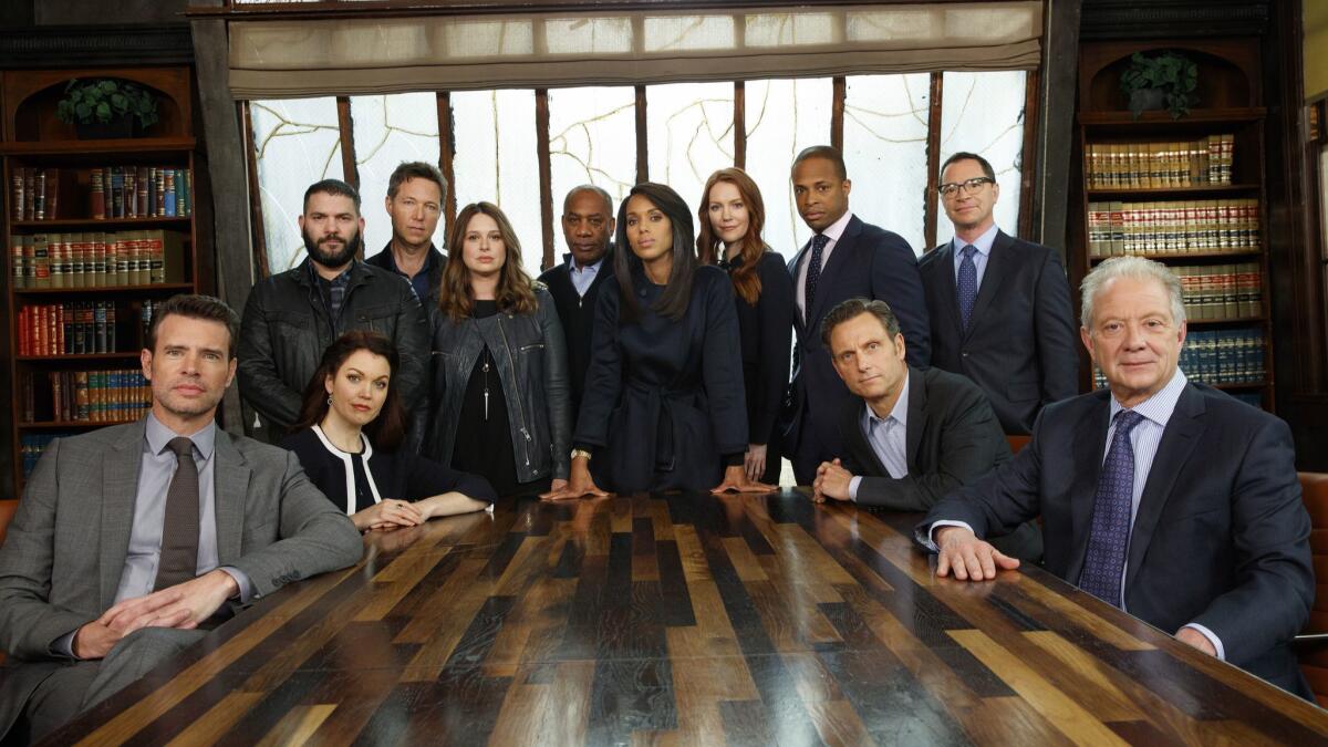 The cast of ABC's "Scandal" poses for a portrait during the final week of filming Shonda Rhimes' hit series in Hollywood.