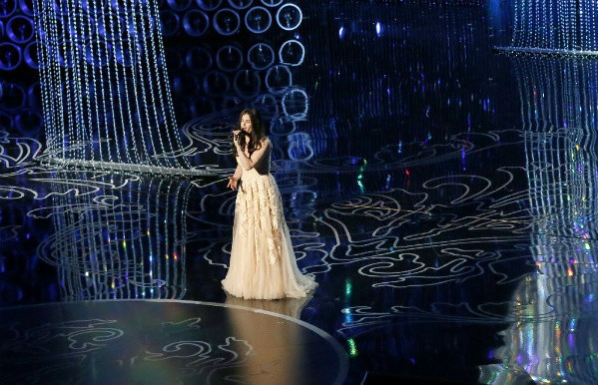 Idina Menzel performs "Let it Go" during the Academy Awards show at the Dolby Theatre in Los Angeles.